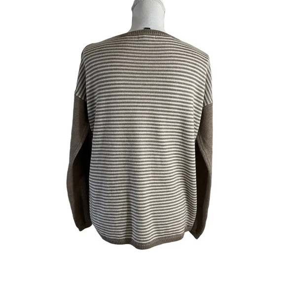 Aqua Wool Blend Sweater Size Large Light Brown Striped Backside Pullover Knit - Picture 3 of 6